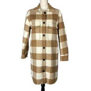 Rails Jaro Buffalo Check Shacket Womens S Ivory Camel Long Gingham Wool Blend